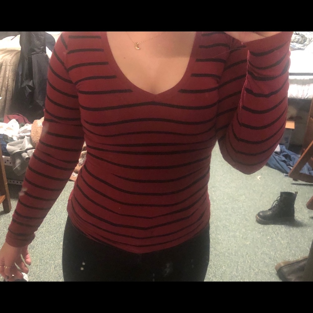 Red/Black Striped Form-Fitting top